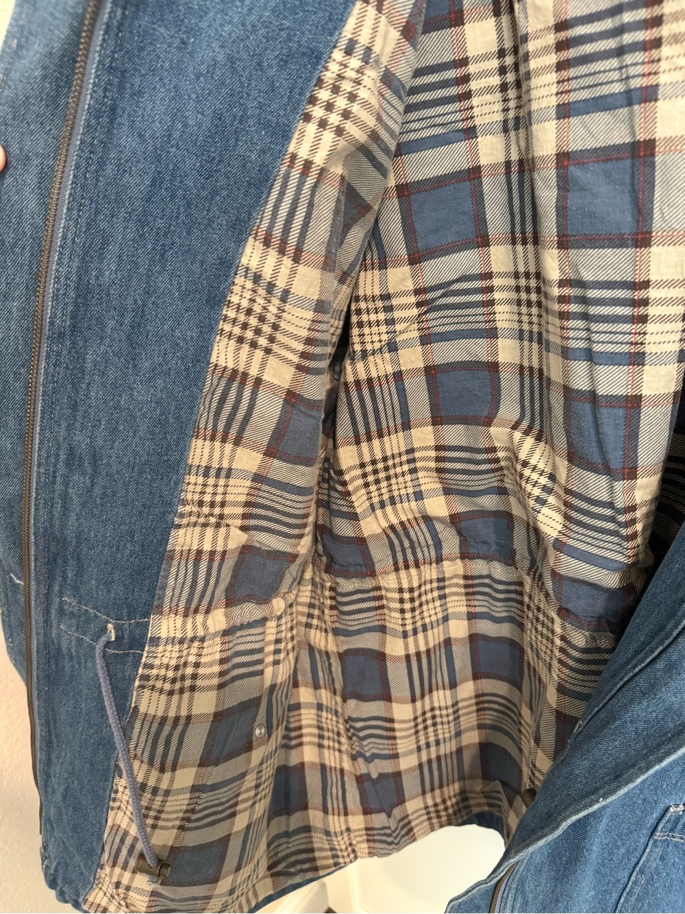Vintage 90’s Denim Co. Plaid-Lined Denim Barn/Chore Jacket Blue & Brown Like New - Picture 6 of 8